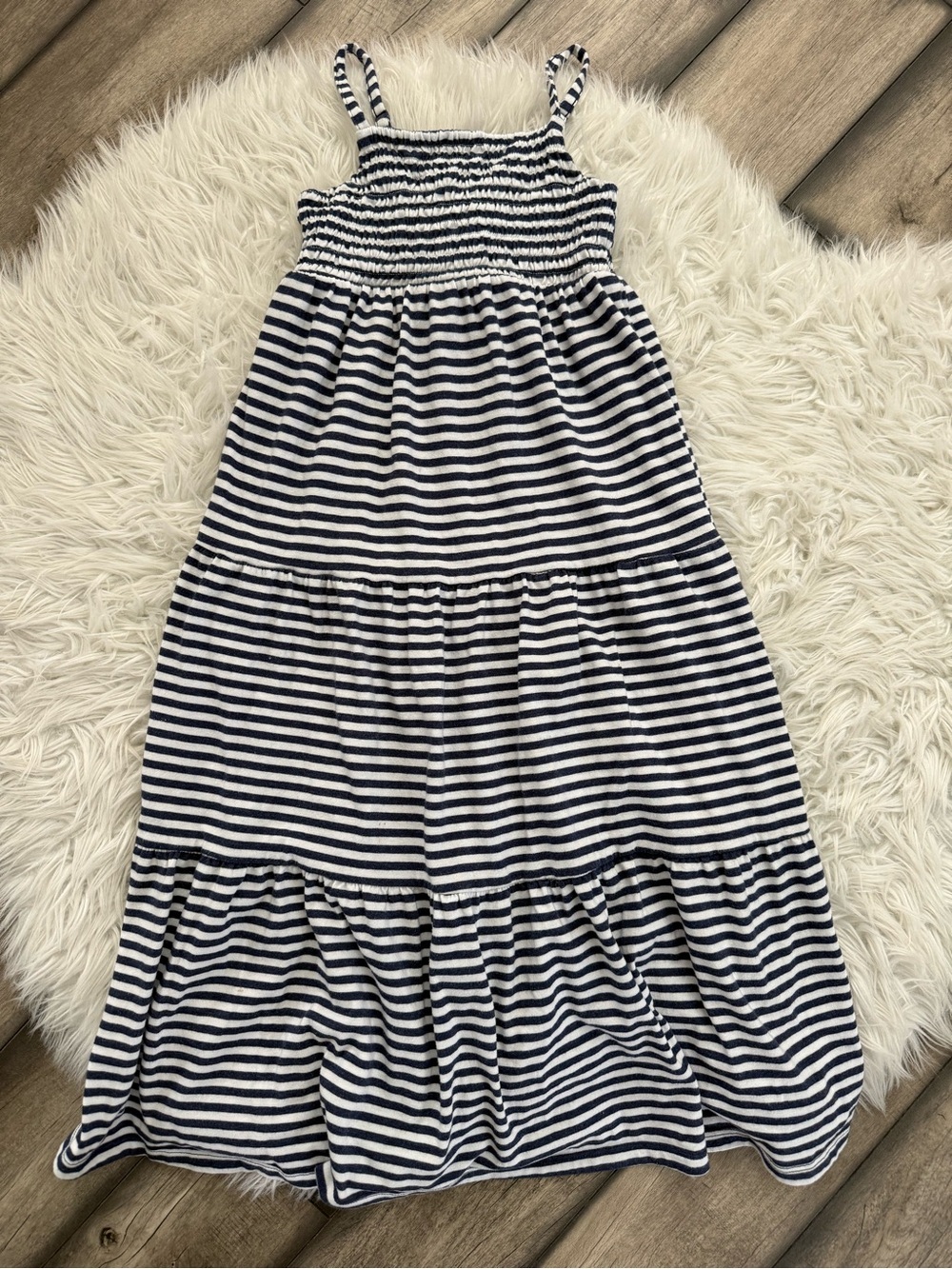 Girls 6 Striped Navy & White Smocked Sundress